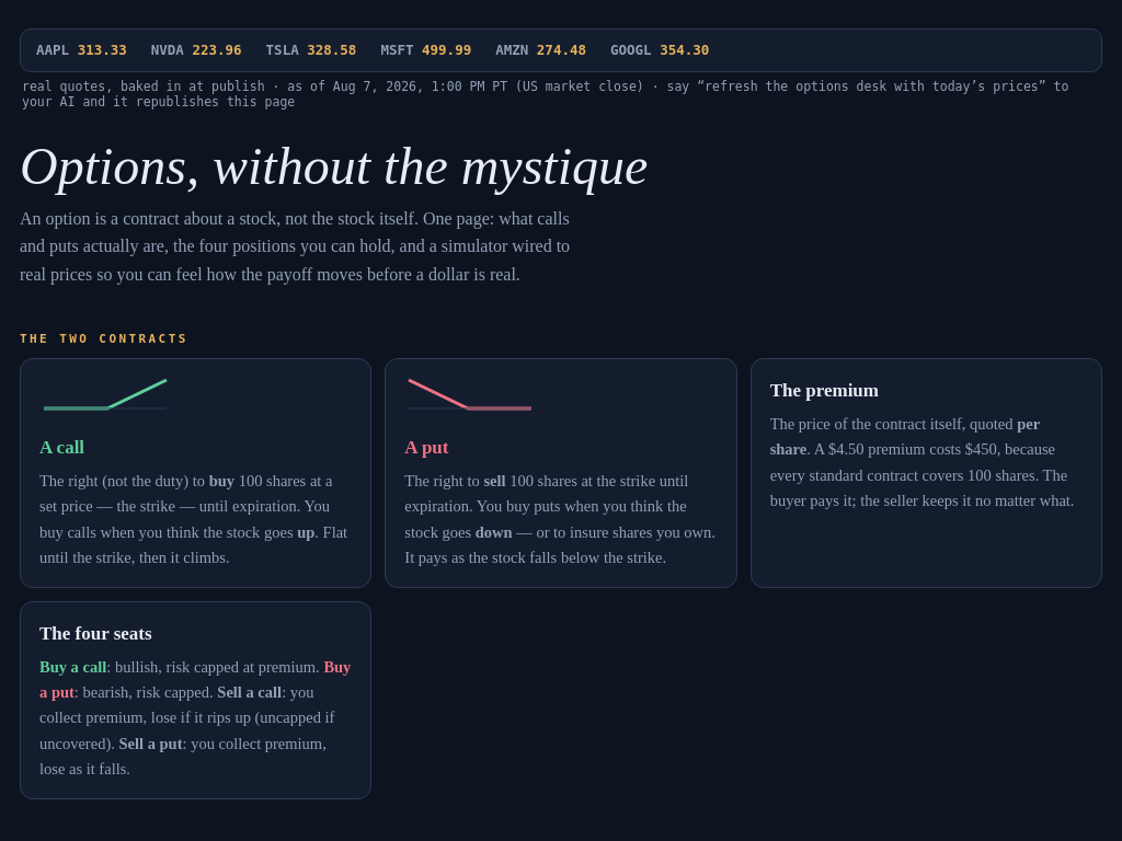The Options Desk — calls and puts, plainly — page preview