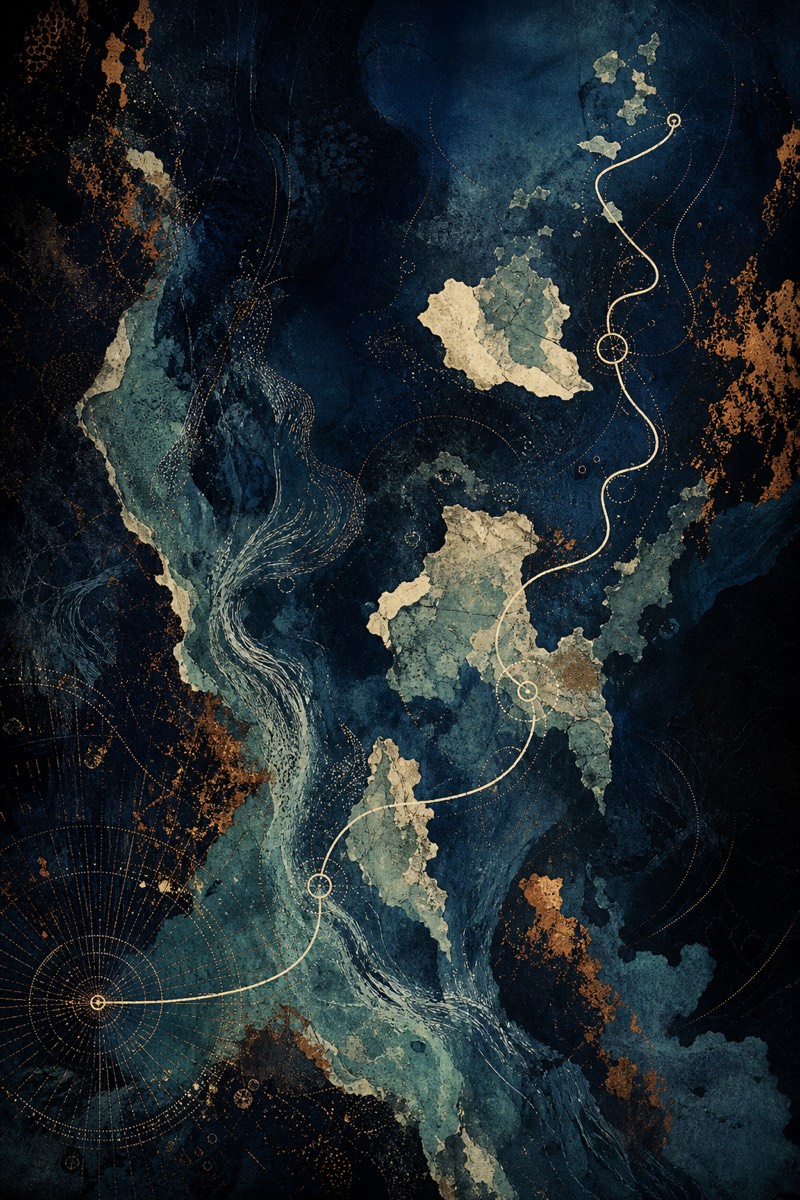 Abstract nautical cartography in navy and seafoam